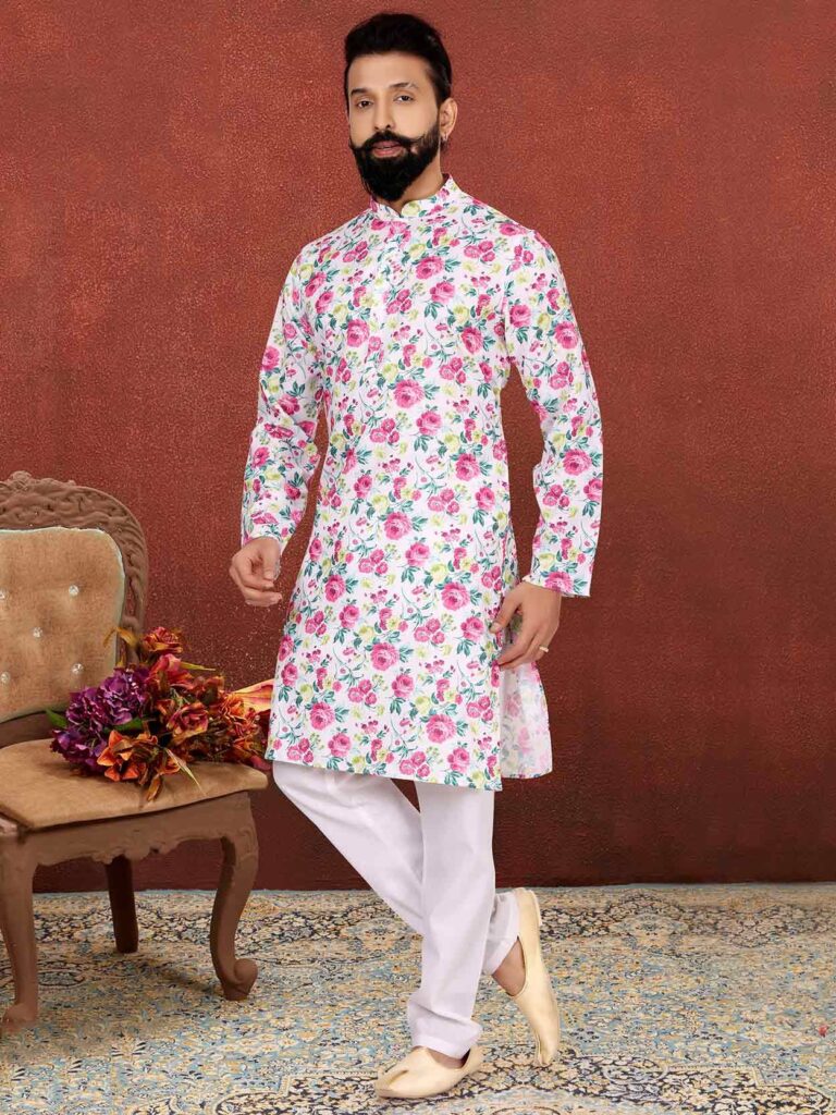 Pink Floral Printed Kurta Pajama