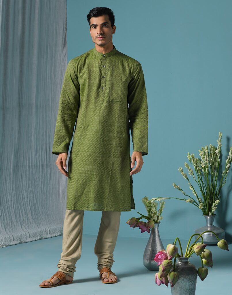 Olive Green Linen Kurta Pajama