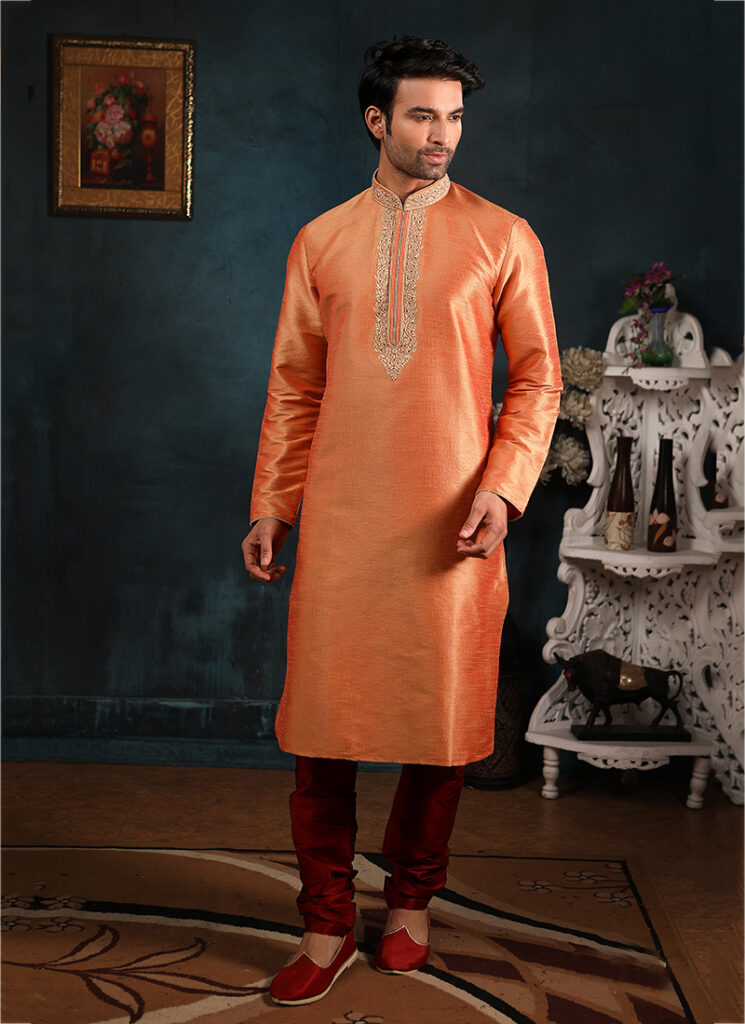 Orange Banarasi Silk Kurta Pajama