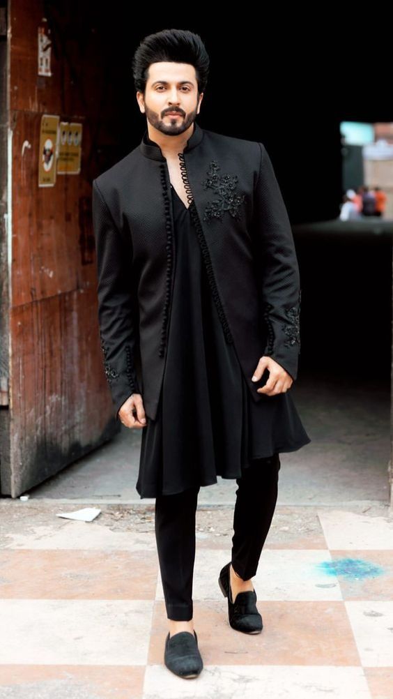 Black Nehru jacket style kurta pajama